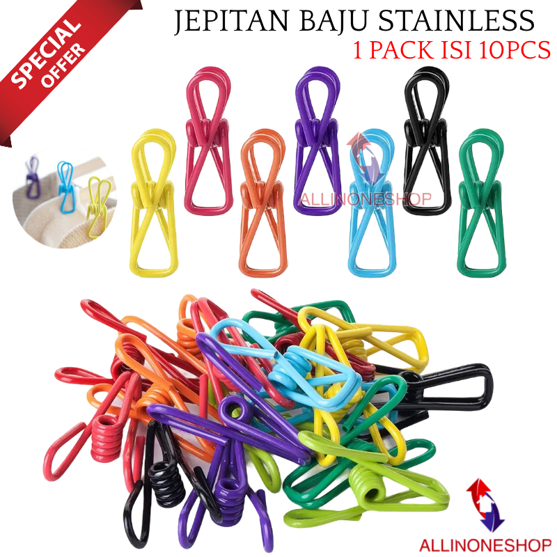 JEPITAN JEMURAN BAJU WARNA MACARON 1 PACK ISI 10 PCS / JEPITAN BAJU STAINLESS STEEL / JEPITAN BAJU ANTI KARAT / JEPITAN JEMURAN MACARON