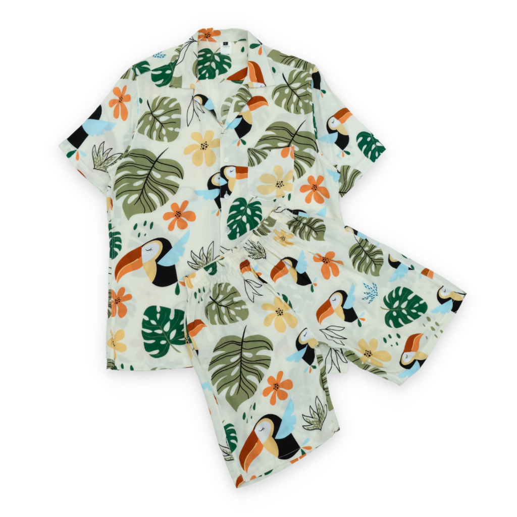 SANVANINA Set Kemeja Hawaiian Tropical | Kemeja Oneset | Piyama Pria | One Set Rayon | Hawaian Set EB-22