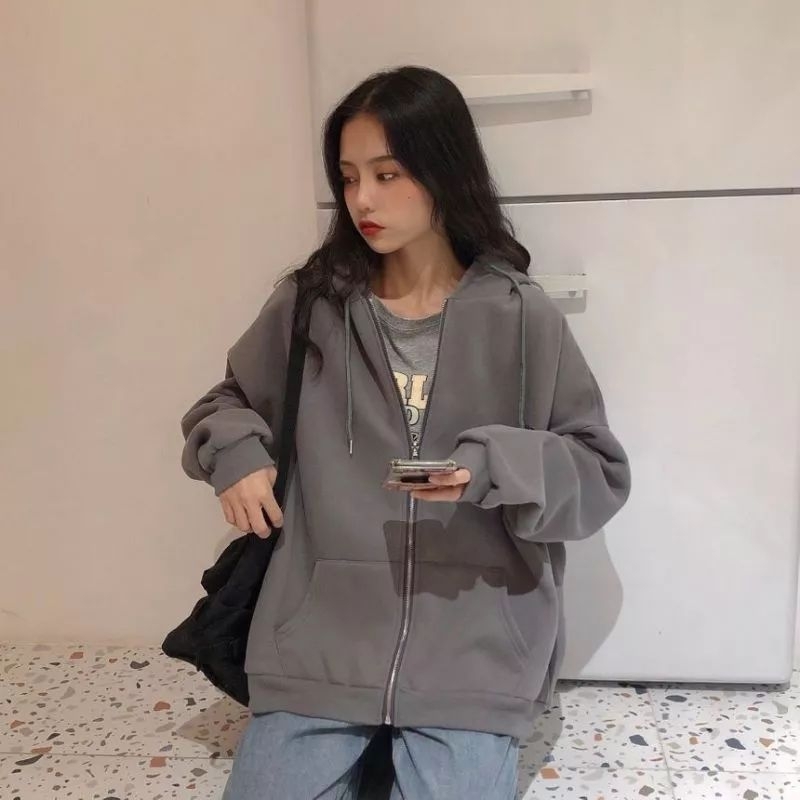 Jaket Hoodie Resleting Zipper Polos Pria &amp; Wanita Distro Original Fleece Tebal Premium Size  L XL XXL | Sweater Hoodie Jaket Outerwear Pakaian Pria Wanita Oversize Korean Pria Wanita Polos Zipper Resleting Bahan Fleece