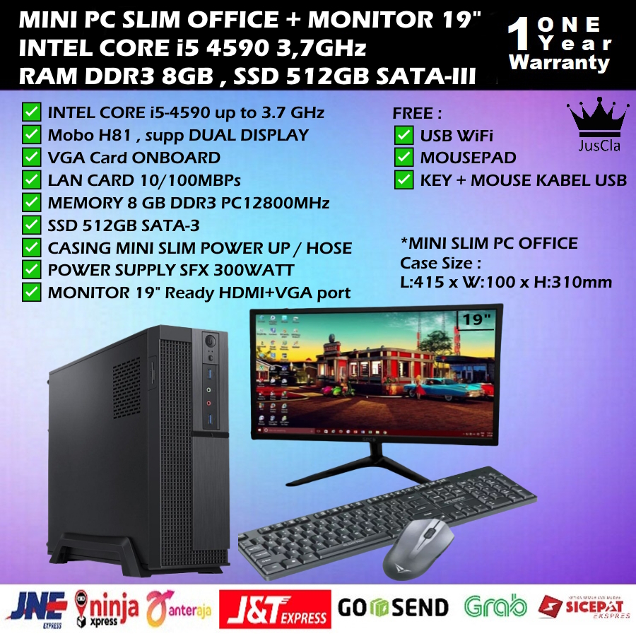 MINI SLIM PC KOMPUTER INTEL CORE i5-4590 3,7GHz|RAM 8GB|SSD 512GB|KEYBOARD+MOUSE|USB WIFI