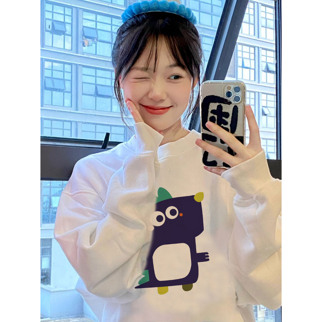 EUNII Sweater Lengan Panjang Cute Dinosaur Printing Korean Style/Sweater Crop/Baju Wanita/Switer Wanita/Switer