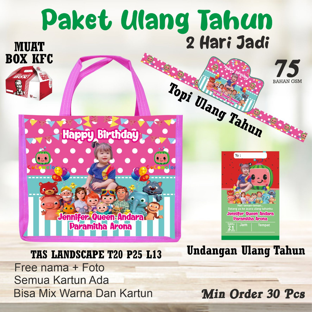 

PAKET 50 PCS BERGAMBAR COCOMELON/BINGKISAN ULANG TAHUN/FREE DESAIN GAMBAR FOTO DAN NAMA