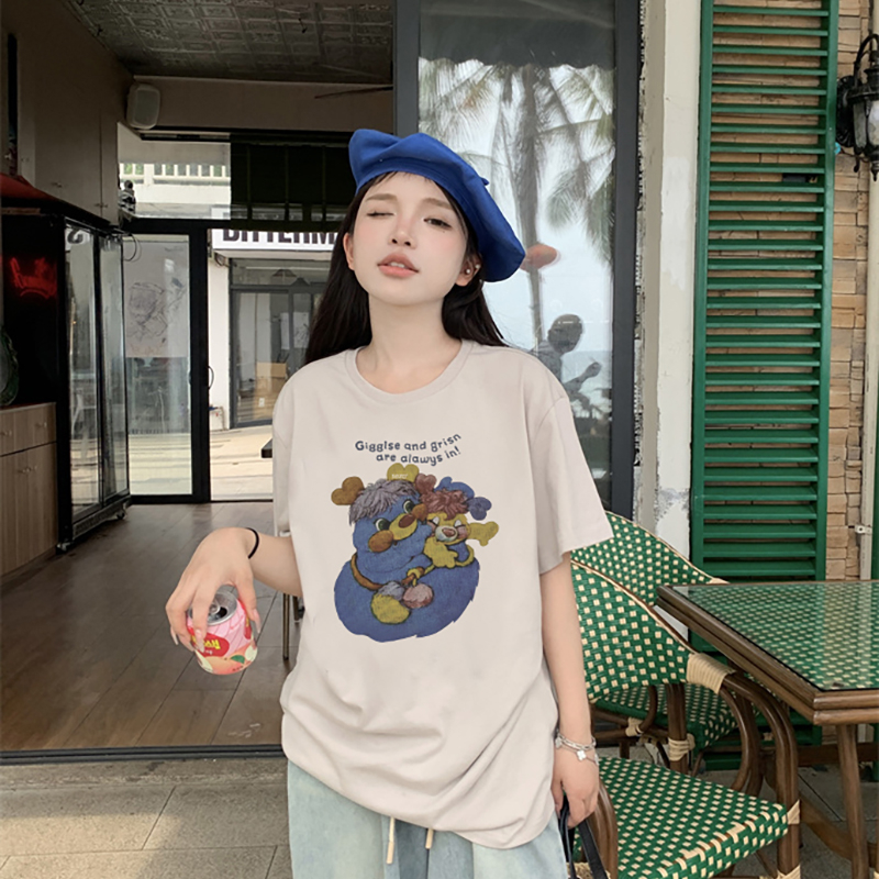 Print T-shirt Kaos Lengan Pendek Cartoon Doll Printing Oversize Atasan Wanita Korean Style
