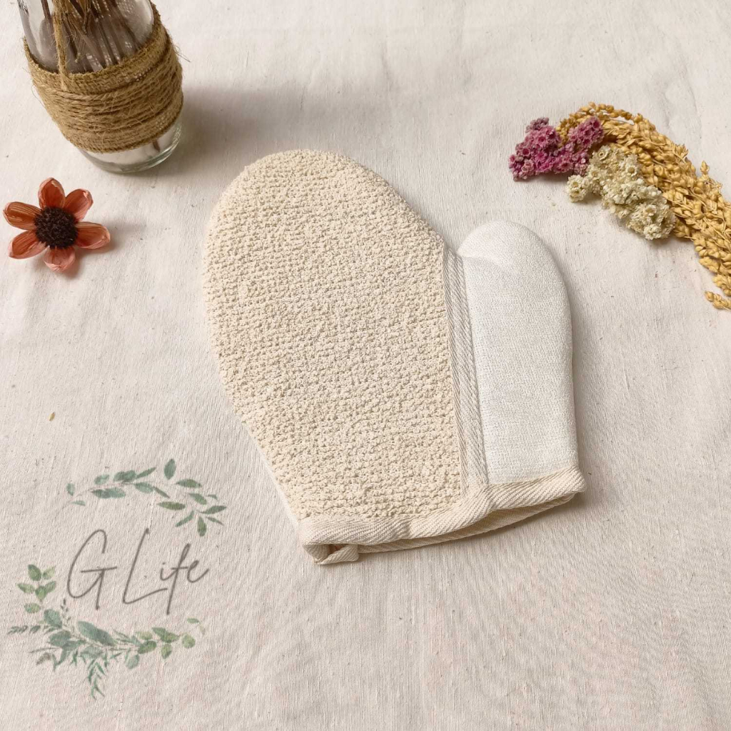 Rami Bath Gloves Body Scrub, Sarung Tangan Mandi, Sarung Tangan Rami Body Scrub Natural Exfoliating