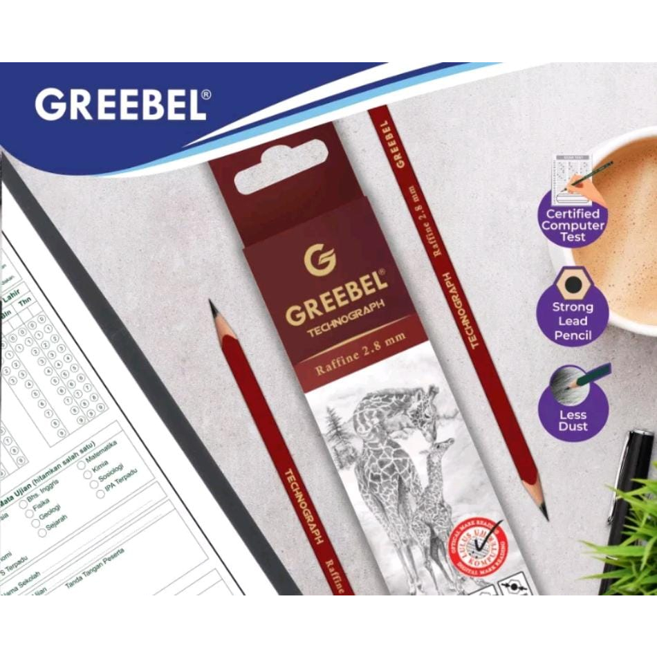 

GREEBEL Pensil Kayu lulus uji komputer /Grafit Graphite 7019 PENCIL 2B 12 PCS/SET / tidak beracun non toxic