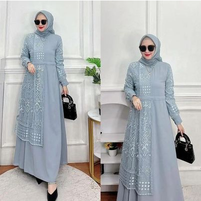 Irma dress kondangan muslimah gamis brukat mix babydoll gaun pesta wanita muslim