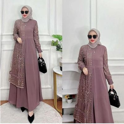 Irma dress kondangan muslimah gamis brukat mix babydoll gaun pesta wanita muslim