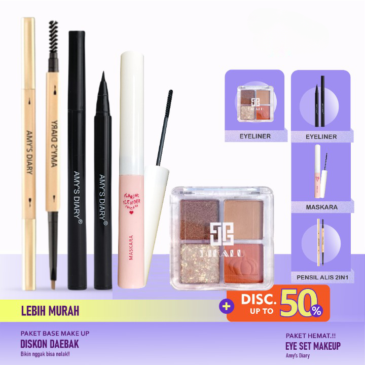 [PAKET HEMAT] Eye Makeup Set Eyeshadow Eyebrow Gold Eyeliner Maskara Waterproof 4 In 1 I