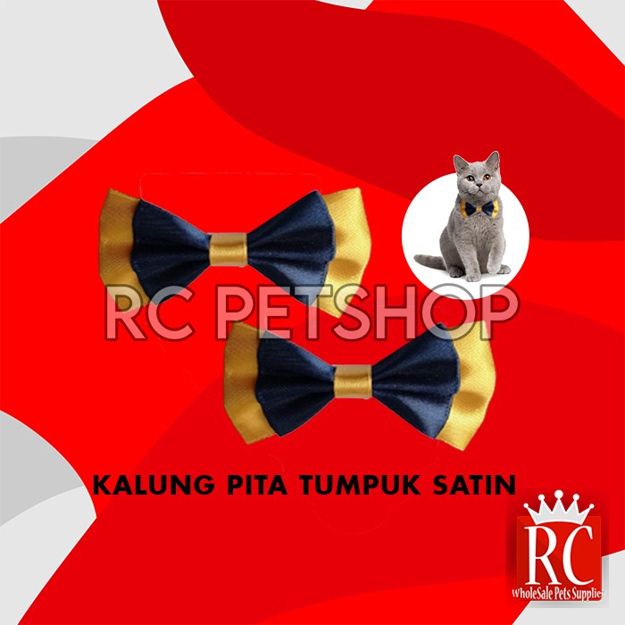 Kalung Kucing Anjing Pita Tumpuk Satin &amp; Pita Tumpuk Bell Besar