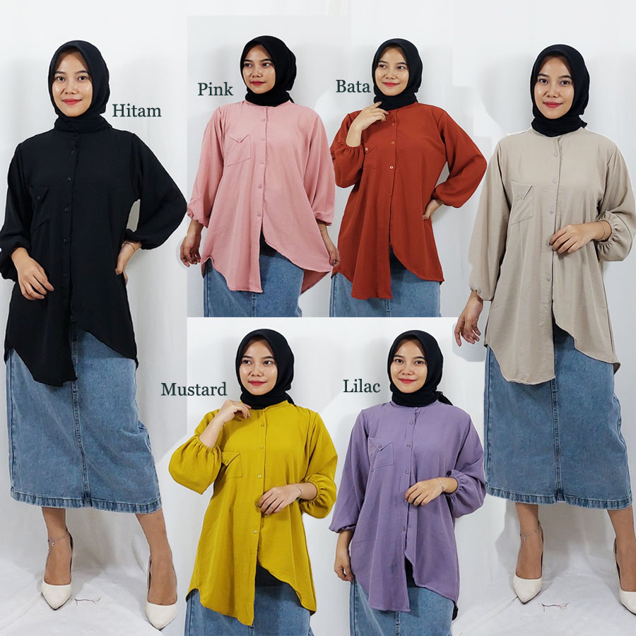 CARLINA BLOUSE TUNIK WANITA CRINKLE AIRFLOW ASYMETRIS FASHION