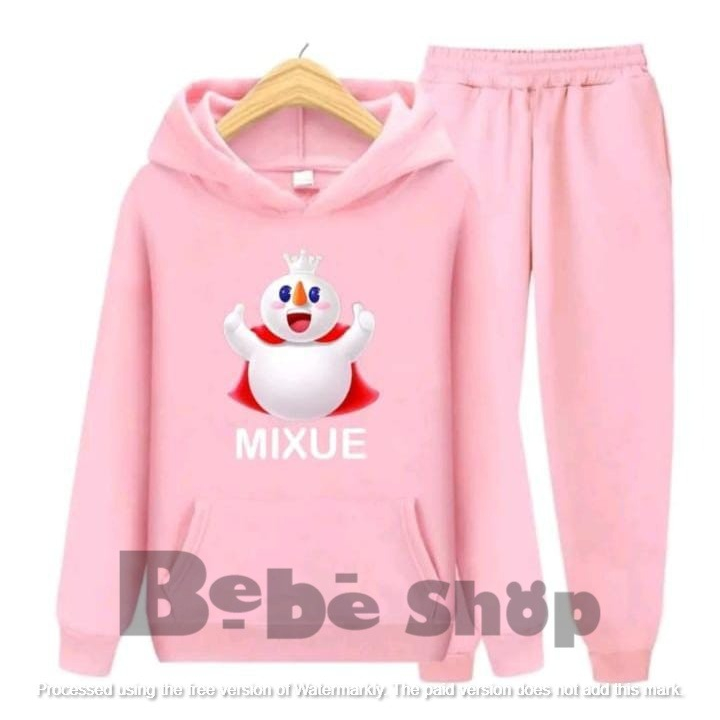 Setelan hoodie korea motif Mixue bahan bebyterry untuk usia 1 sampai 6 thn