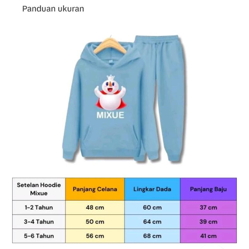 Setelan hoodie korea motif Mixue bahan bebyterry untuk usia 1 sampai 6 thn