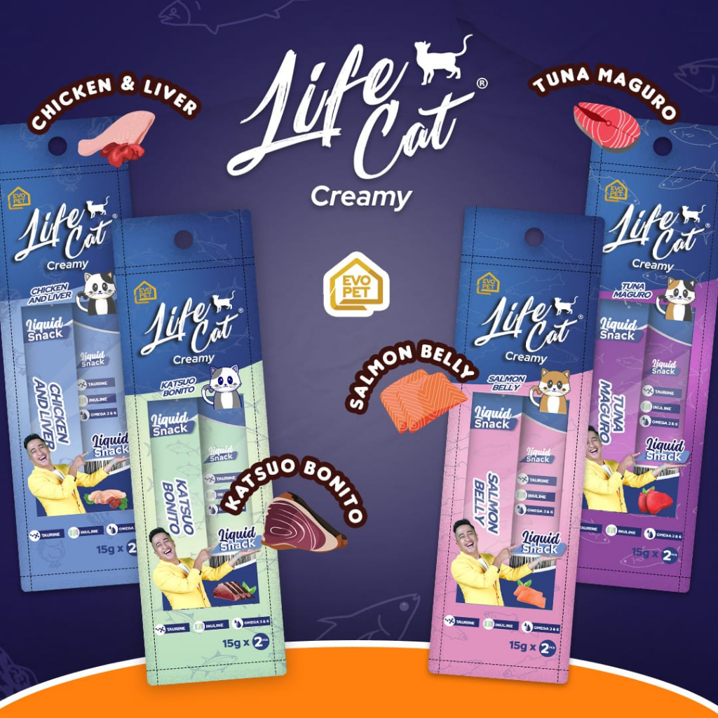 ( 12 PCS ) Liquid Snack Kucing Life Cat Creamy 15G isi 2PCS