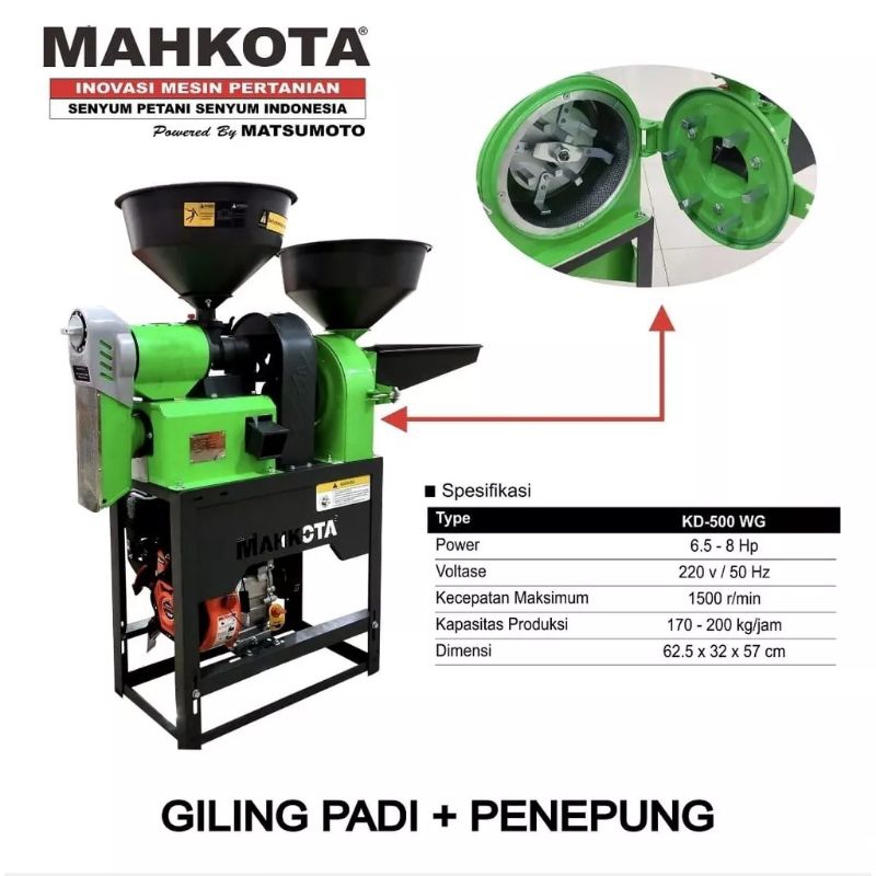 Mesin Giling Padi & Penepung Mahkota KD 500 WG / Rice Polisher 500 WG