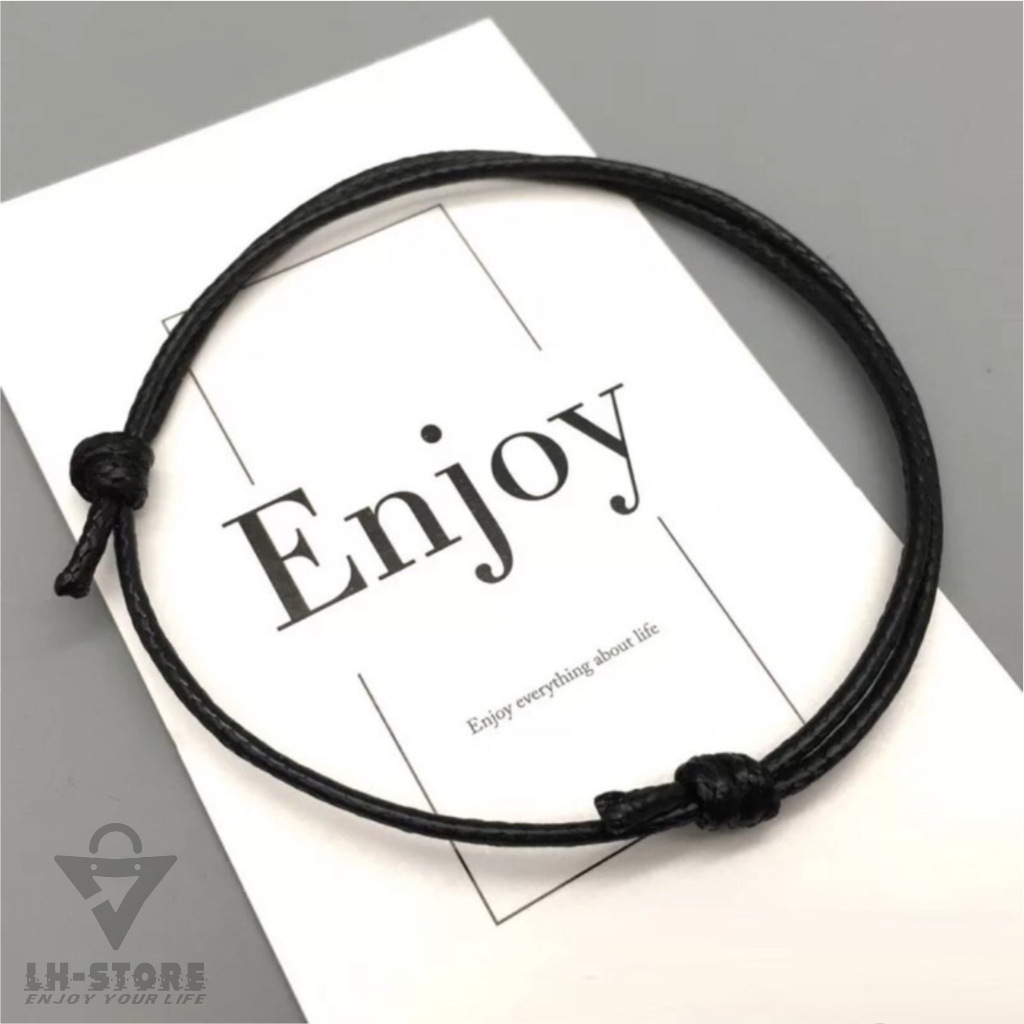 GELANG KAKI TALI KULIT HITAM POLOS PRIA &amp; WANITA BISA DI TARIK ULUR