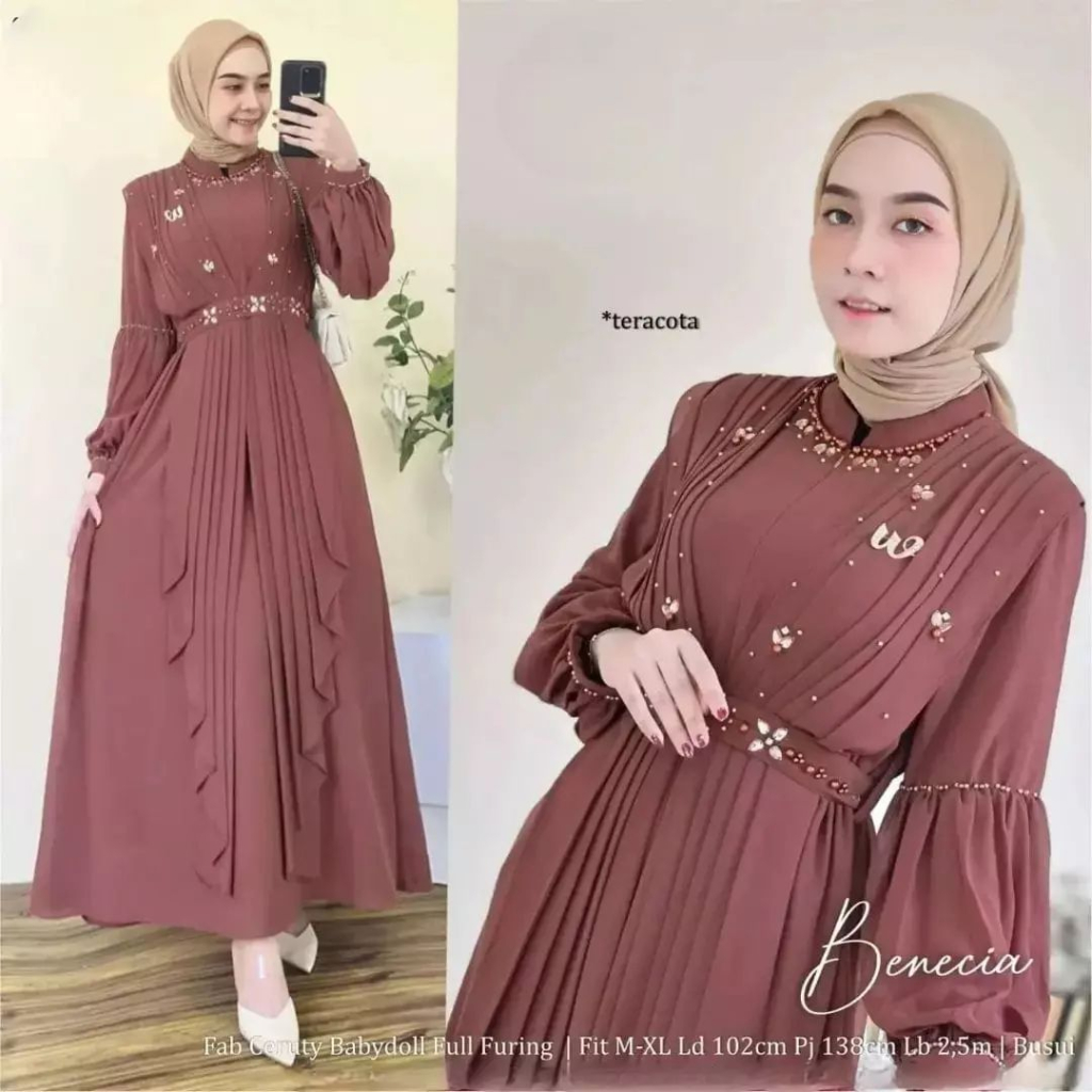 Gaun pesta mewah Benecia dress Baju kondangan payet fashion wanita muslimah terbaru 2023