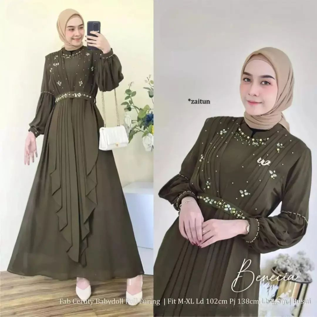 Gaun pesta mewah Benecia dress Baju kondangan payet fashion wanita muslimah terbaru 2023