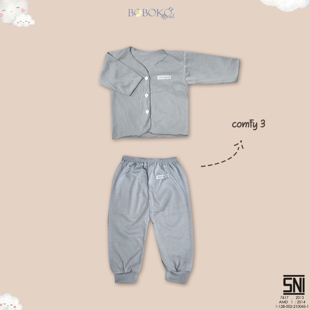 Baju bayi setelan piyama Comfy Grey Series bahan lembut sudah SNI / Baju Bayi Atasan Lengan Panjang Celana Panjang