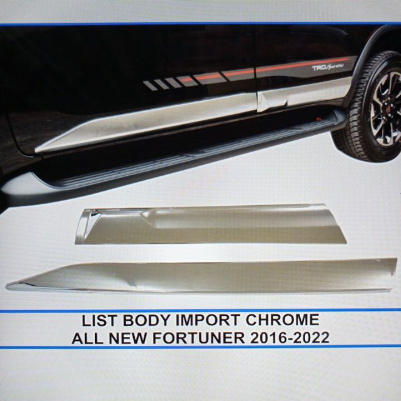 lis body bodi samping mobil toyota all new fortuner 2016 sampai 2022 2021 2020 2019 2018 2017 full chrome crome