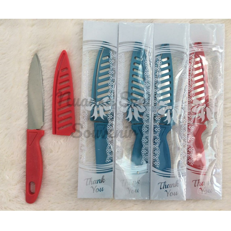 Souvenir Pisau Sarung Pisau Potong Stainless Sarung Plastik Warna Warni kemas Mika Motif