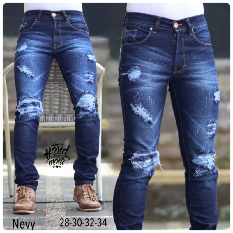 Celana Pria Jeans Ripped Sobek Puring Handmade