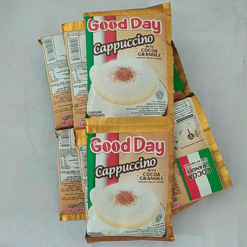 

Good day cappuccino 25g, isi 10sachet dengan coklat granul