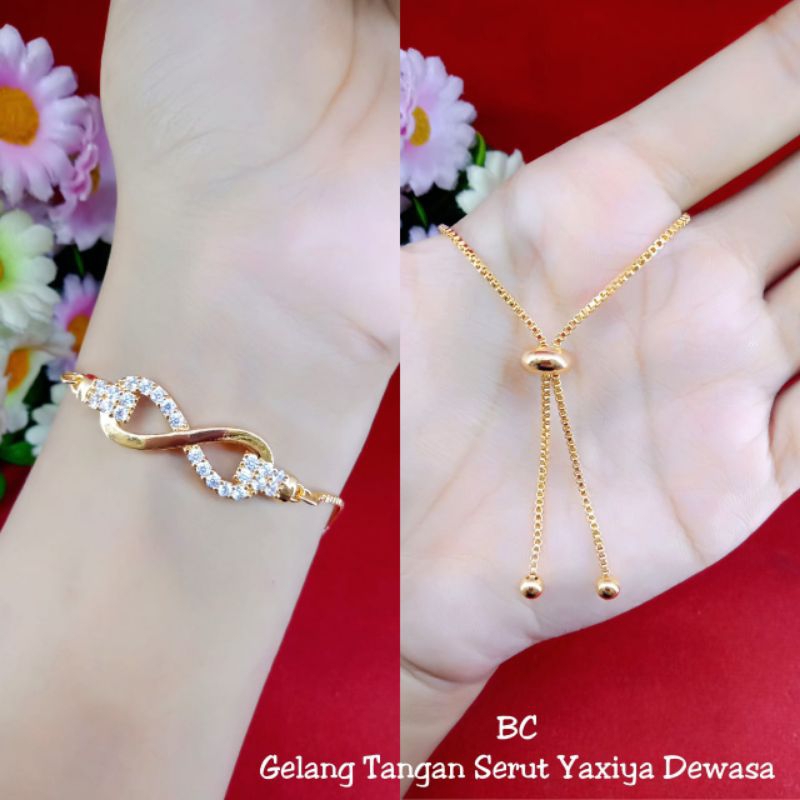 gelang serut pita zicron lapis emas 18k