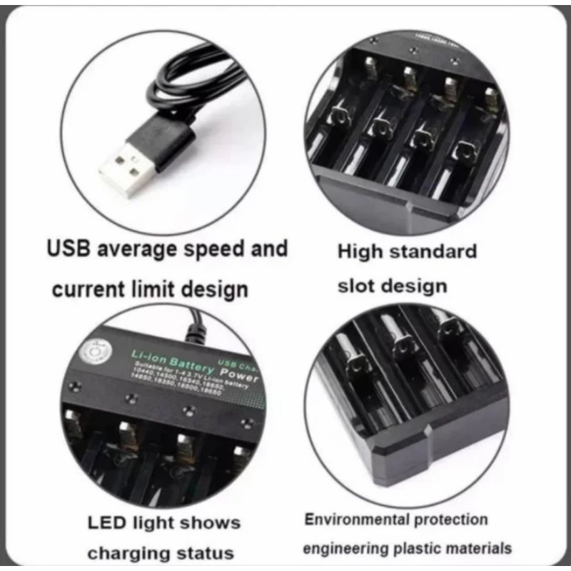 Charger Baterai 4 Slot Battery AA AAA 18650 Pengisi Daya Cas Batre Fast Charging 4.2V 2A MS-5D84A