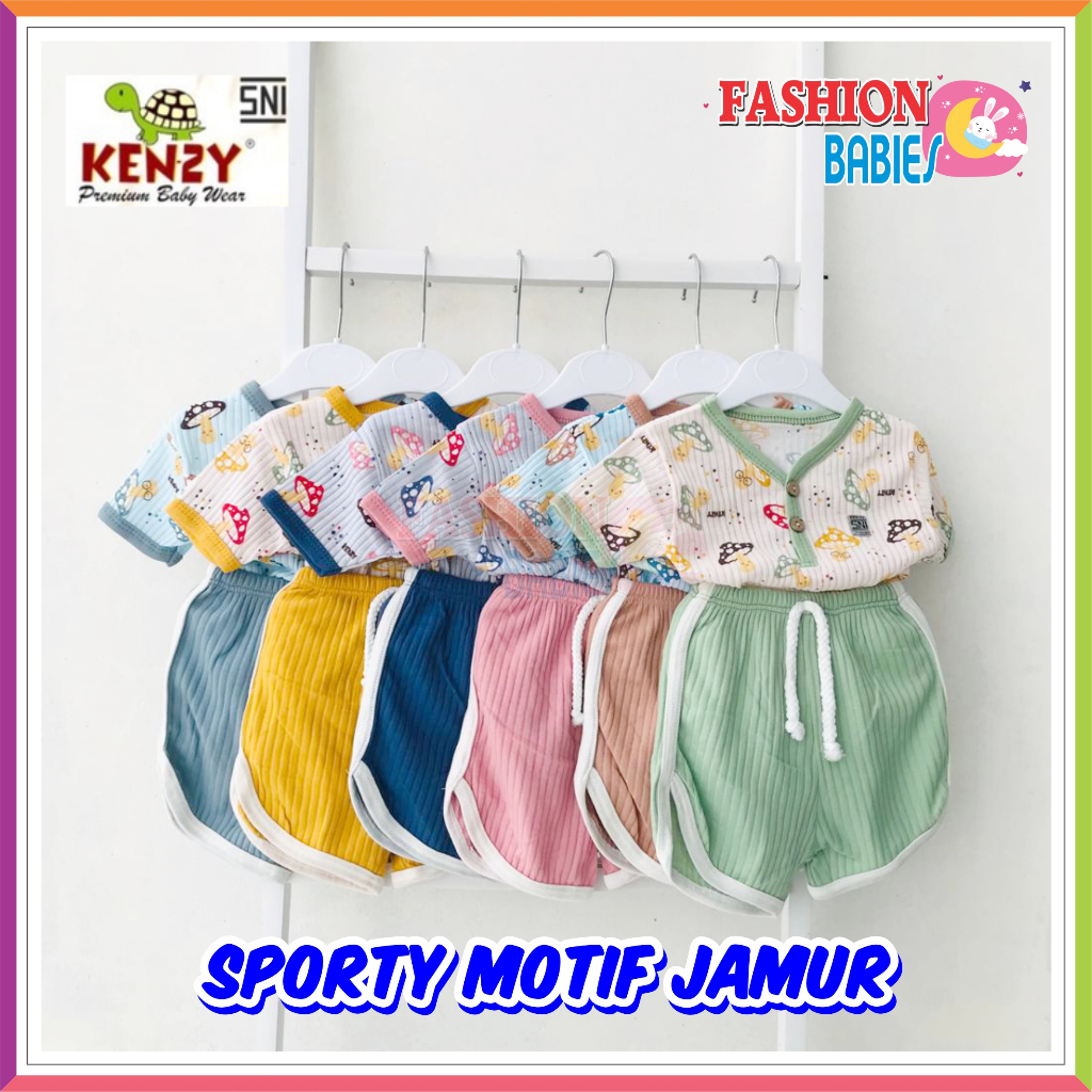 KENZY SPORTY SET MOTIF &amp; PLAYSET MOTIF JAMUR BABY WEAR | SETELAN PENDEK BAYI EARTH COLOUR MIRIP JASPER LIBBY