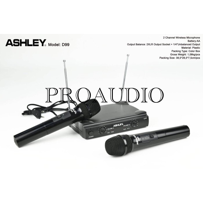 MIC WIRELESS ASHLEY D99 D 99 ORIGINAL GARANSI 1 TAHUN RESMI ASHLEY MICROPHONE WIRELESS ASHLEY