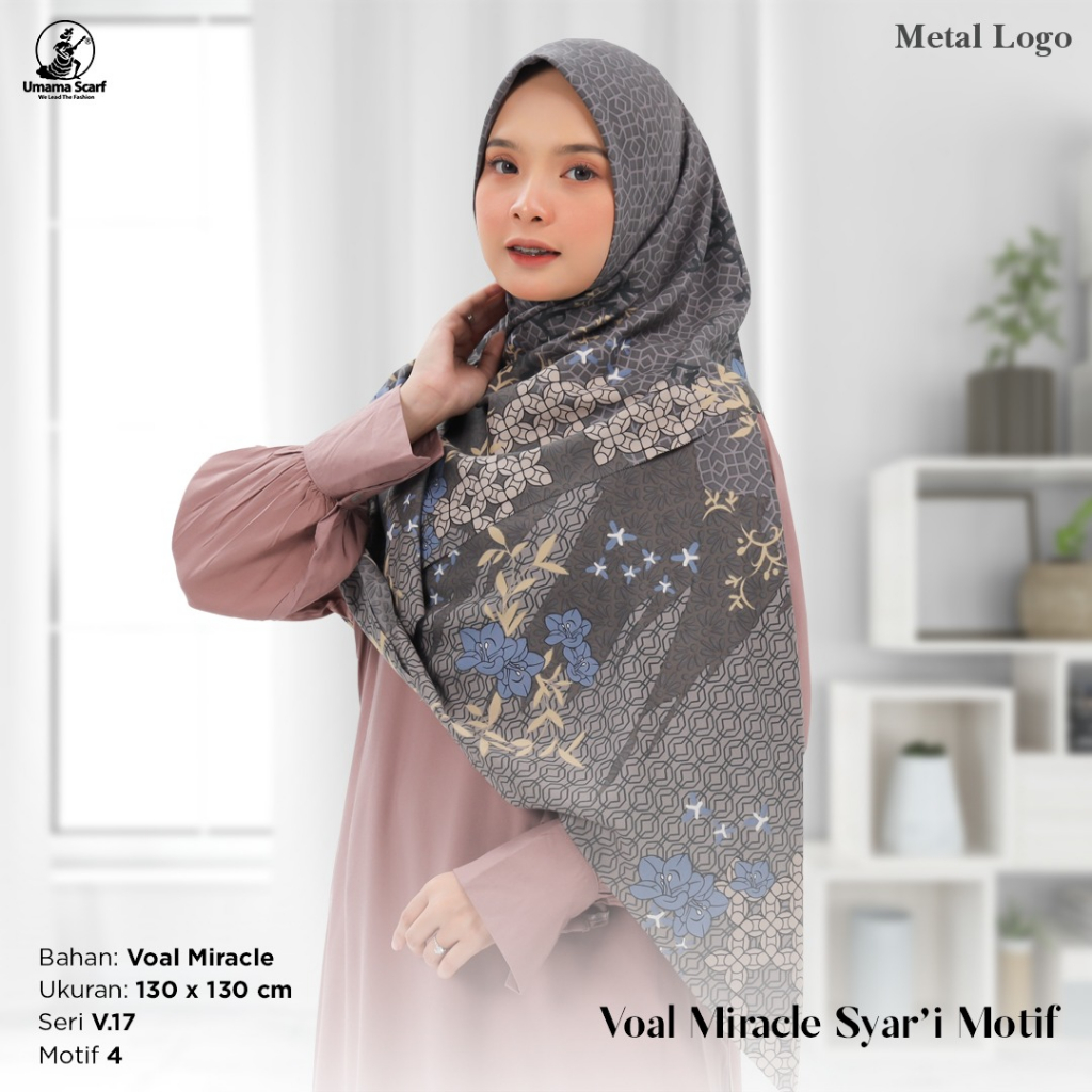 Kerudung Motif Segi Empat Syar'i -  Umama Voal Miracle Syar'i Print