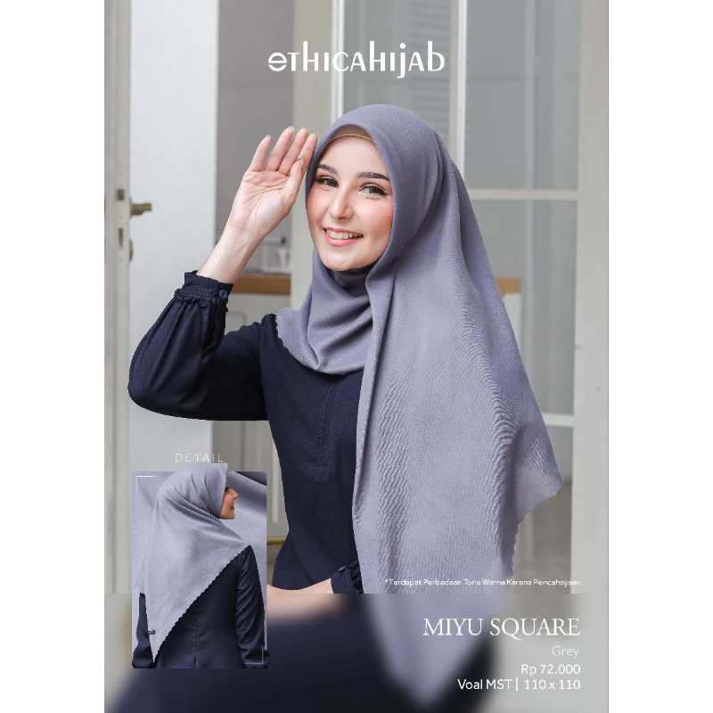 Ethica Hijab Kerudung Miyu Square (Dusty Pink, Grey, Maroon, Nude, Olive Green, Peach, Salmon, Soft Grey)