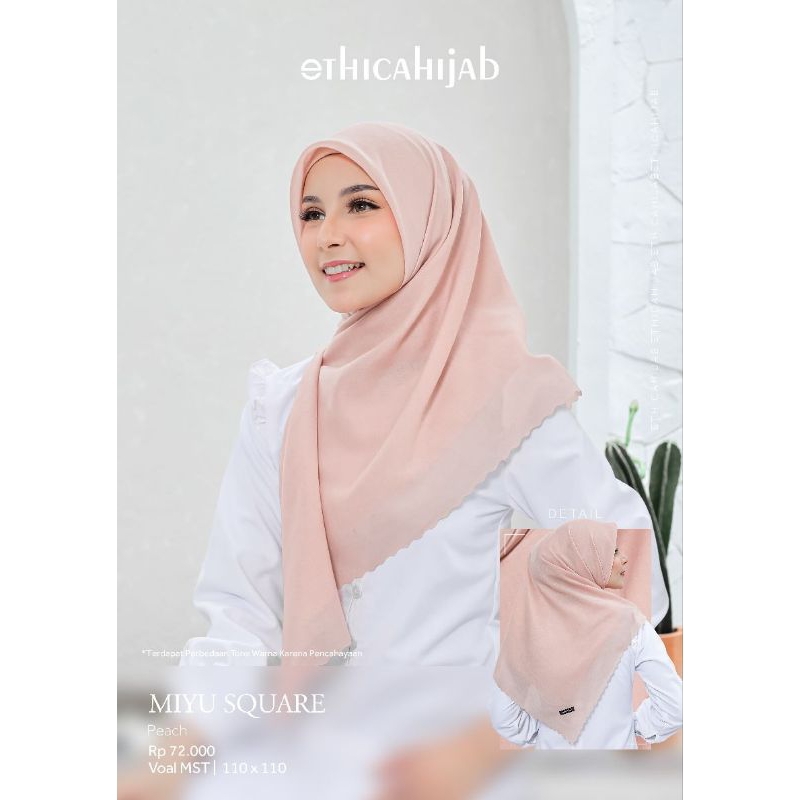 Ethica Hijab Kerudung Miyu Square (Dusty Pink, Grey, Maroon, Nude, Olive Green, Peach, Salmon, Soft Grey)