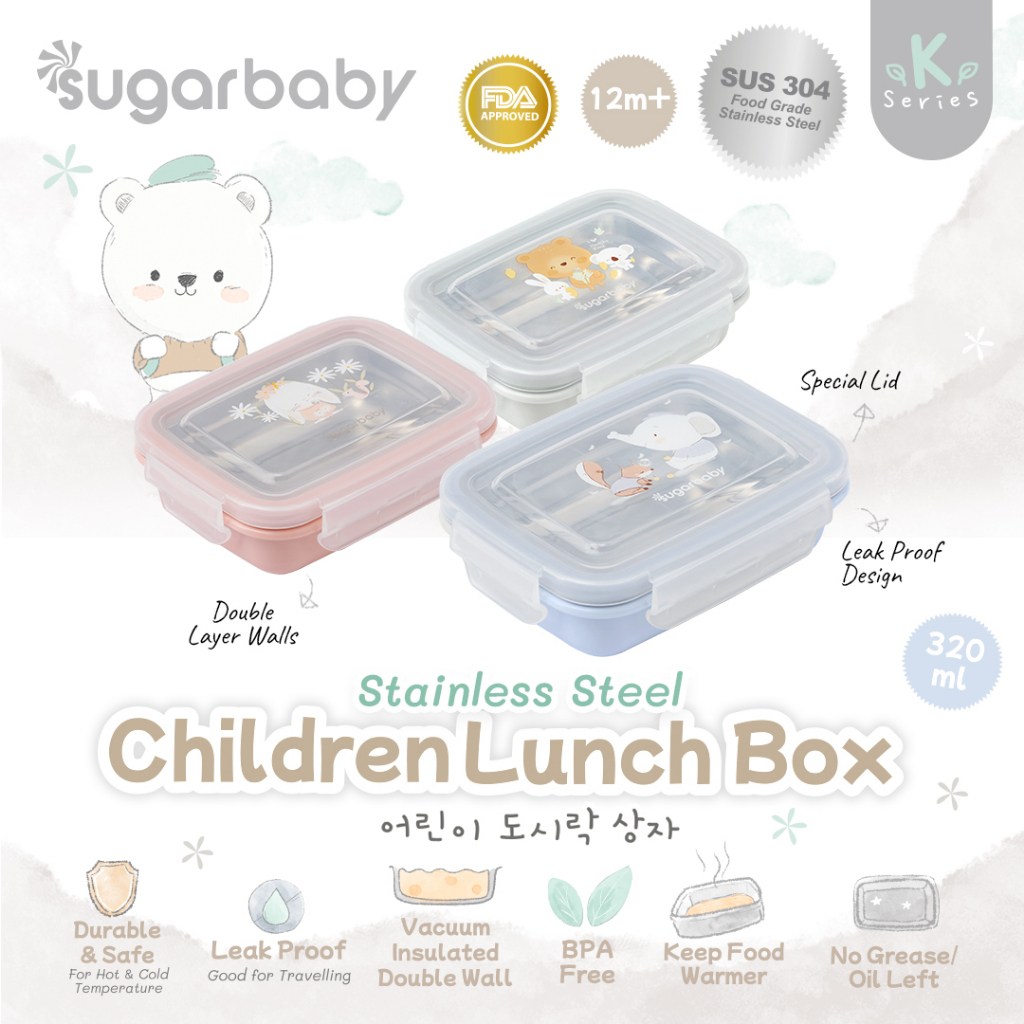 Sugar Baby K Series Stainless Steel Children Lunch Box With Lid / Sugar Baby Kotak Makan ( Bekal ) Anak Stainless