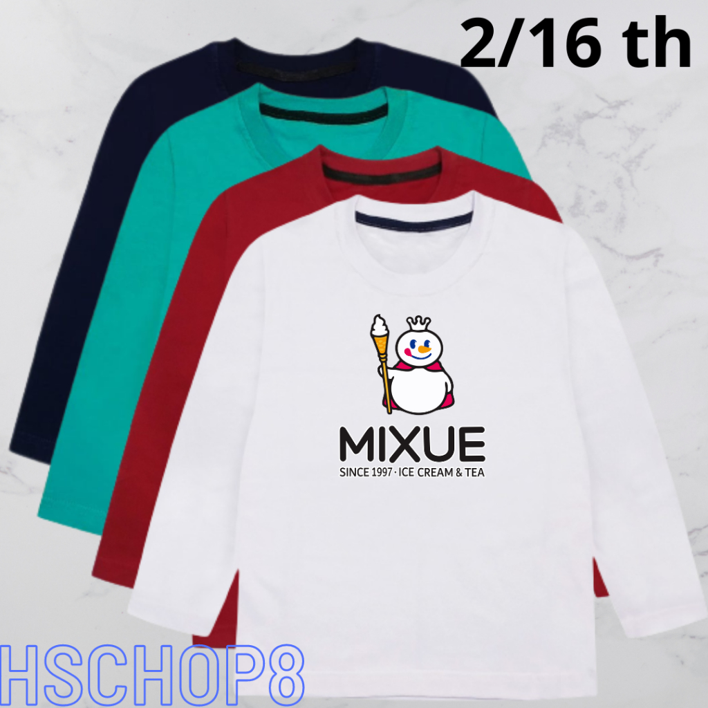 Kaos Anak Laki Laki Perempuan Lengan Panjang Mixue Tengah Usia 2-16 Tahun Unisex Cowok Cewek