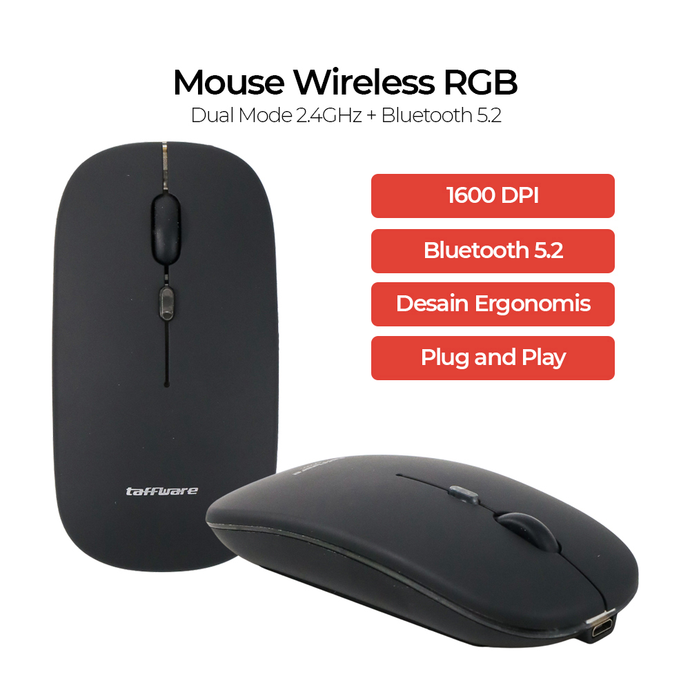 TAFFWARE MOUSE WIRELESS RGB DUAL MODE 2.4GHz + BLUETOOTH 5.2 DC001 BLACK