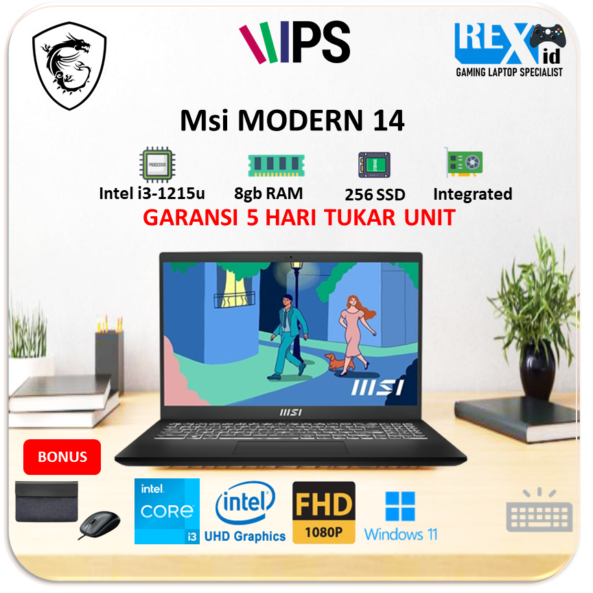 MSI MODERN 14 (i3 1215u 8gb 512ssd W11 14.0inch FHD IPS BLIT)