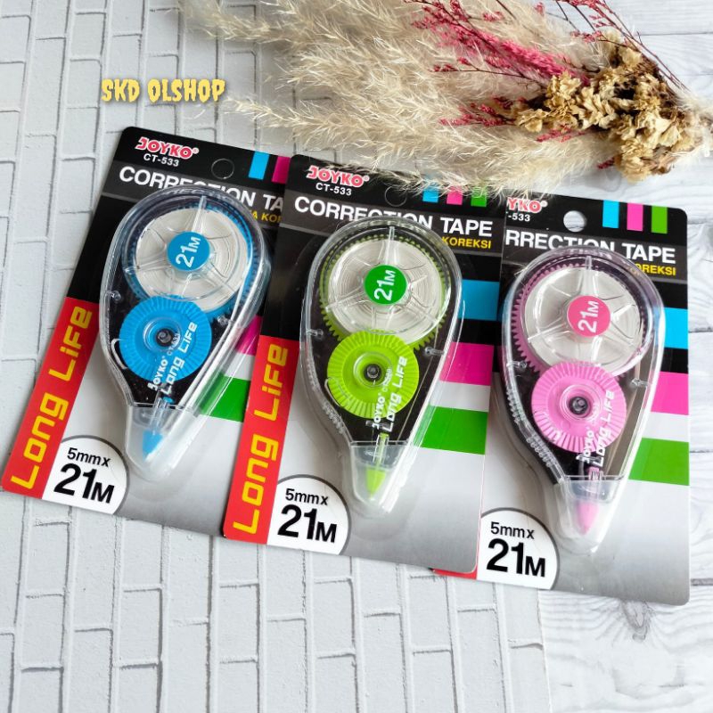 

CORRECTION TAPE JOYKO CT-533 / TIP EX 21 METER LONG LIVE / TIPEX ROLL (Isi 6 Pcs)