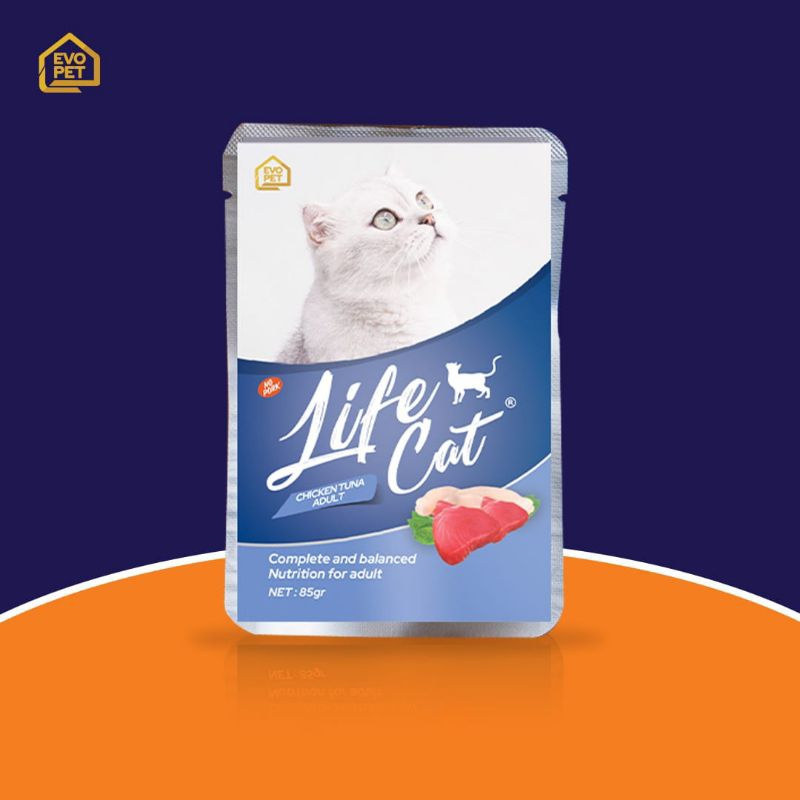 ( 24 Sachet / 1 Dus ) Makanan Kucing Life Cat Sachet Chicken &amp; Tuna Adult Pouch 85G