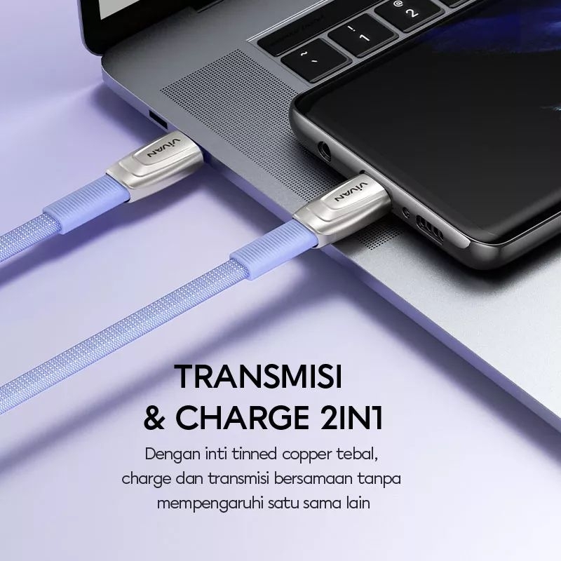 Vivan Fast Charging BTK-CC Kabel Data Type-C to C 65w / BTK-CL Type-C to Lightning 27W Purple