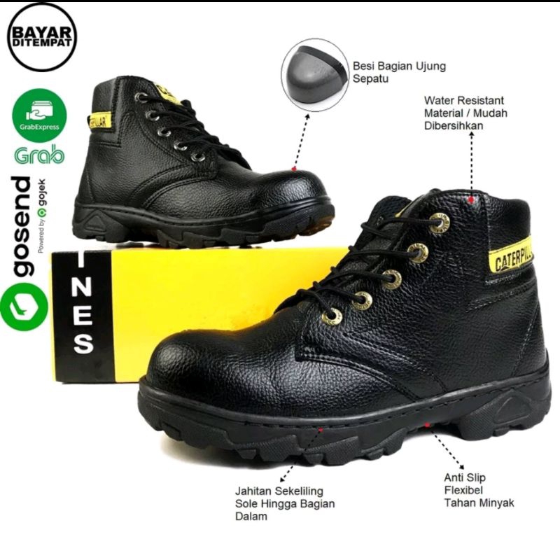 Sepatu safety boots, safety kerja proyeksafety anti slip seaptu ujung besi