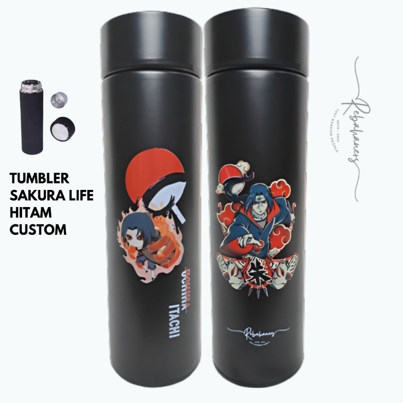 Tumbler Thermos life non-Led hitam polos | custom Uchiha Itachi Fanart