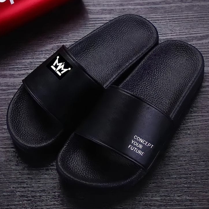 TERLARIS Sandal Slop Pria Fashion Slip On Dewasa Anti Slip Terbaru 2023-Concept Hitam