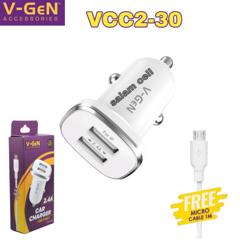 Charger Mobil V-Gen VCC2-30Car Charger USB 2 PORT 2.4A Original Vgen Garansi Resmi