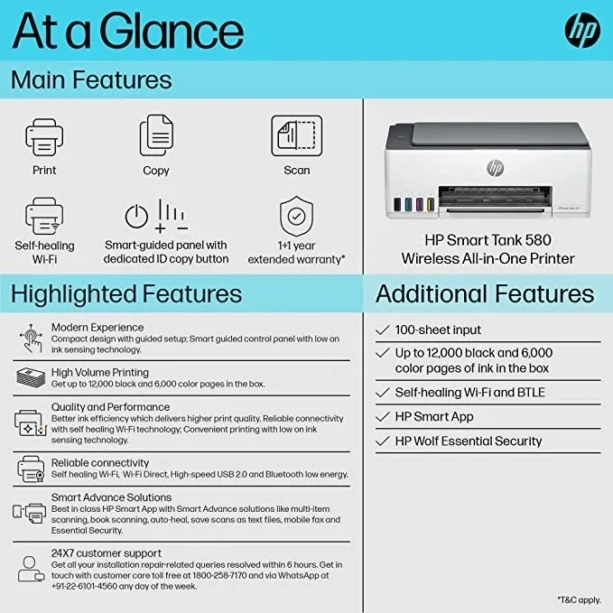 Printer HP Smart Tank 580 All In One Wireless Wifi Garansi Resmi HP GT53 GT52 (Pengganti HP Printer Ink Tank 415)