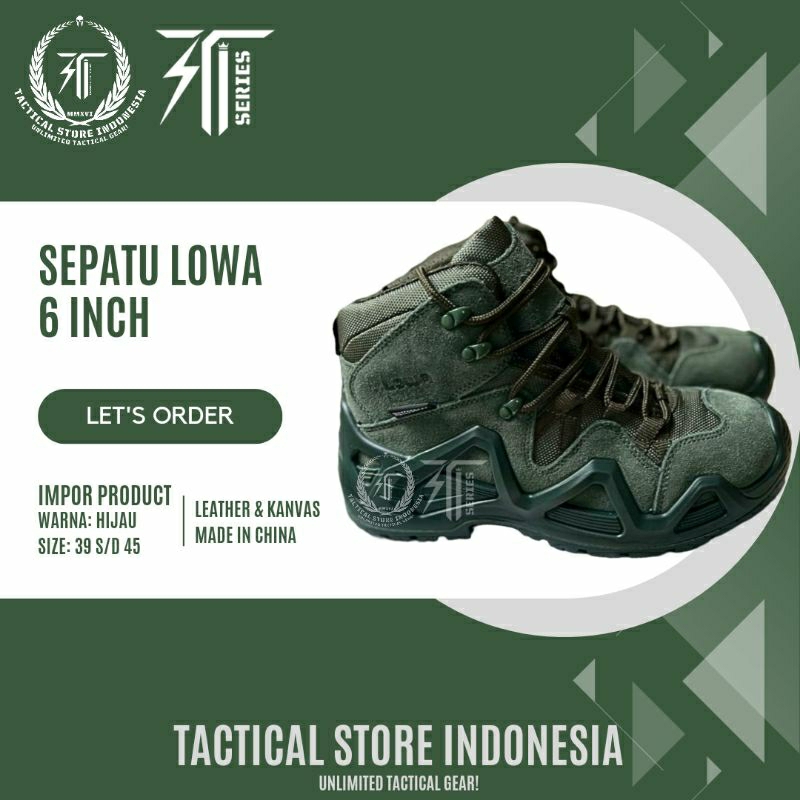 Sepatu Tactical Lowa China 6 Inch - Hitam / Hijau / Cream