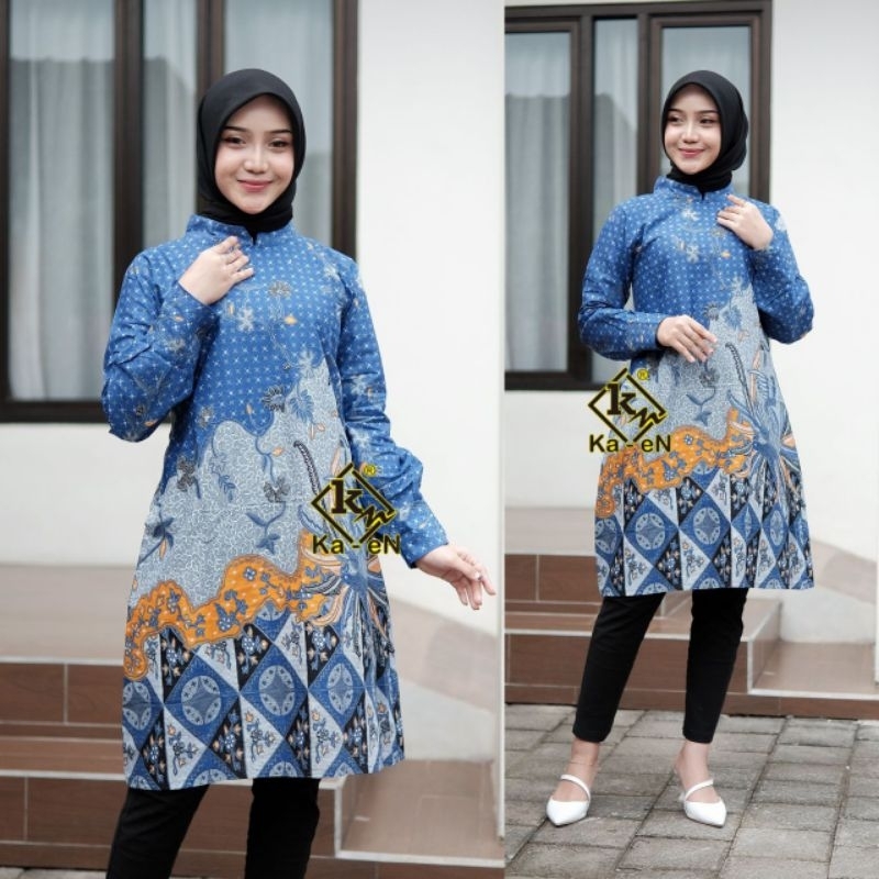 Tunik batik atasan wanita zipper belakang / Atasan batik wanita lengan panjang