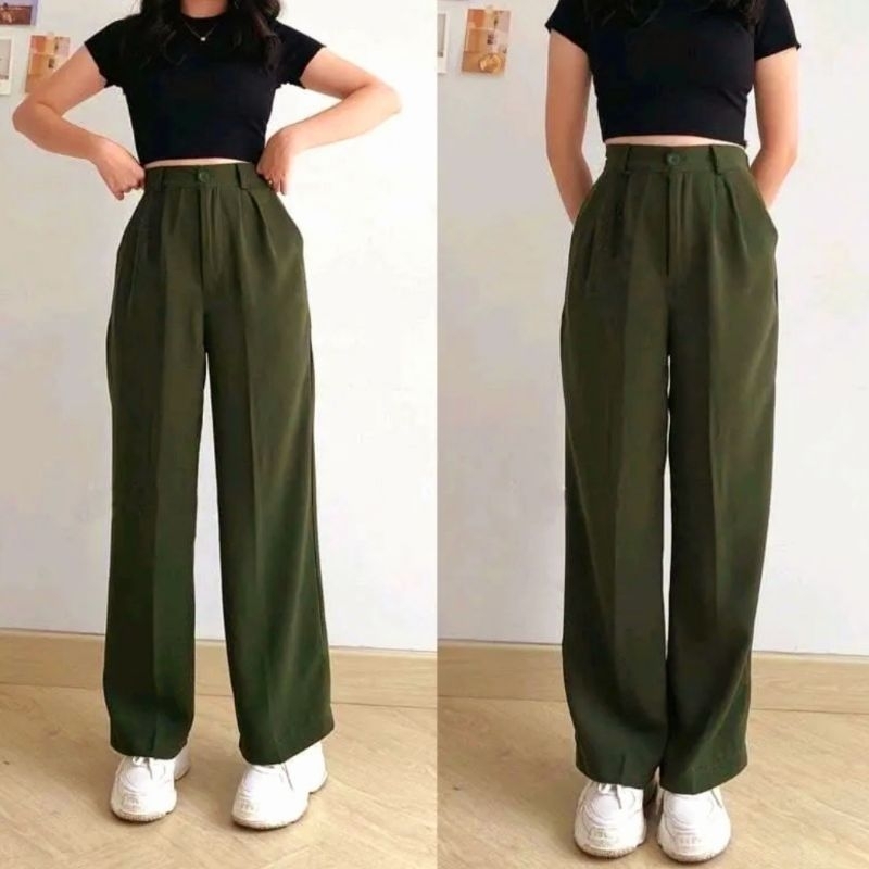 Celana Kulot Jumbo Highwaist / Loose Pants Trousers Wanita Celana Anti Kusut / Celana Kerja / Celana Kantor