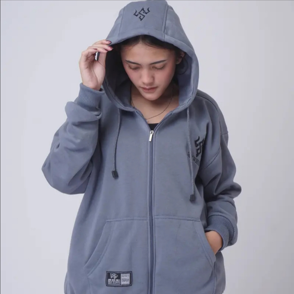 SKY WHITE HOODIE SWEATER ZIPPER PRIA WANITA BAHAN TEBAL BORDIR TIMBUL / JAKET PRIA WANITA VIRAL TERBARU