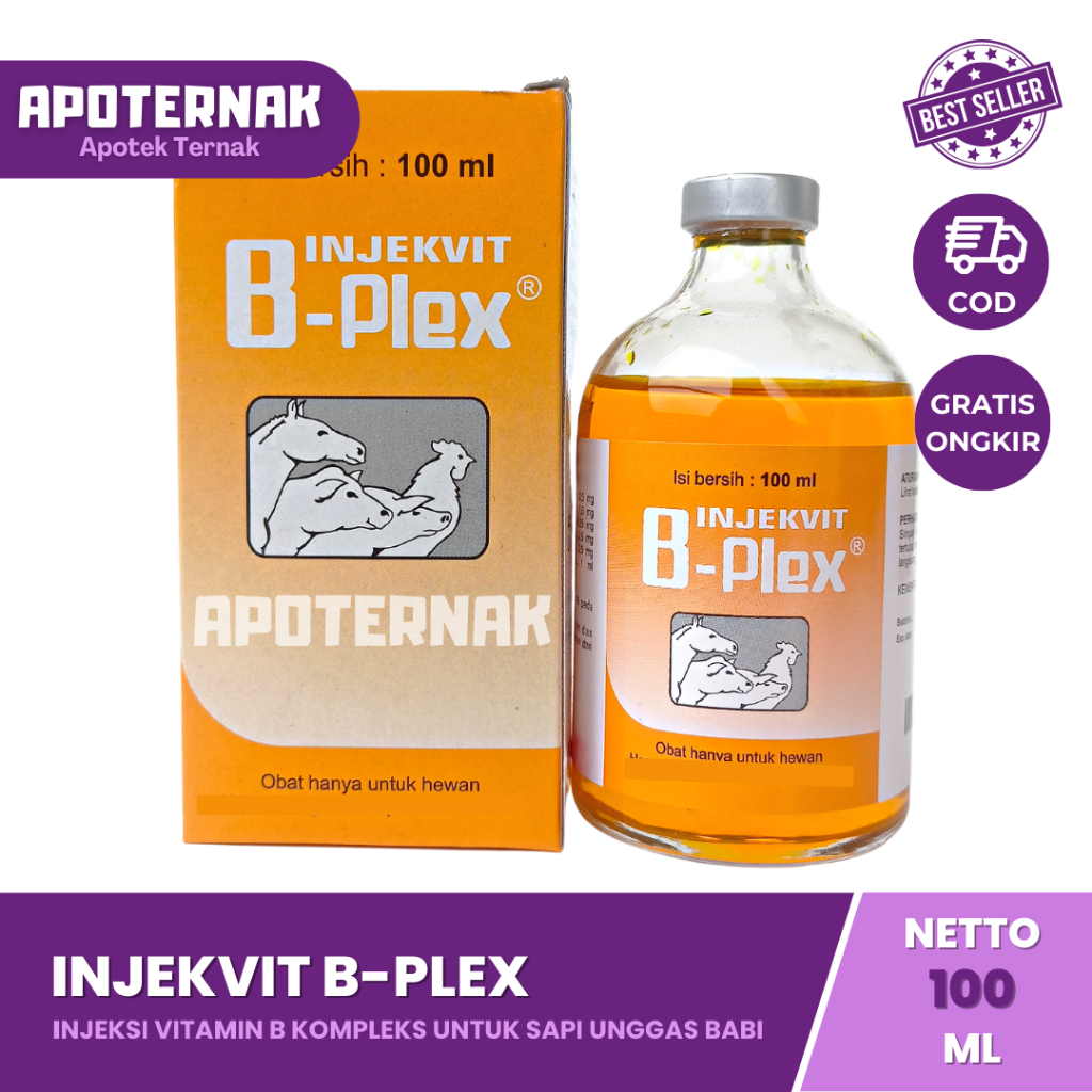 INJEKVIT B PLEX 100 ml | Vitamin B complex ternak dan unggas | Untuk kesehatan dan Produktivitas | B Komplek B Complex | Injekvit B Plejk MEDION